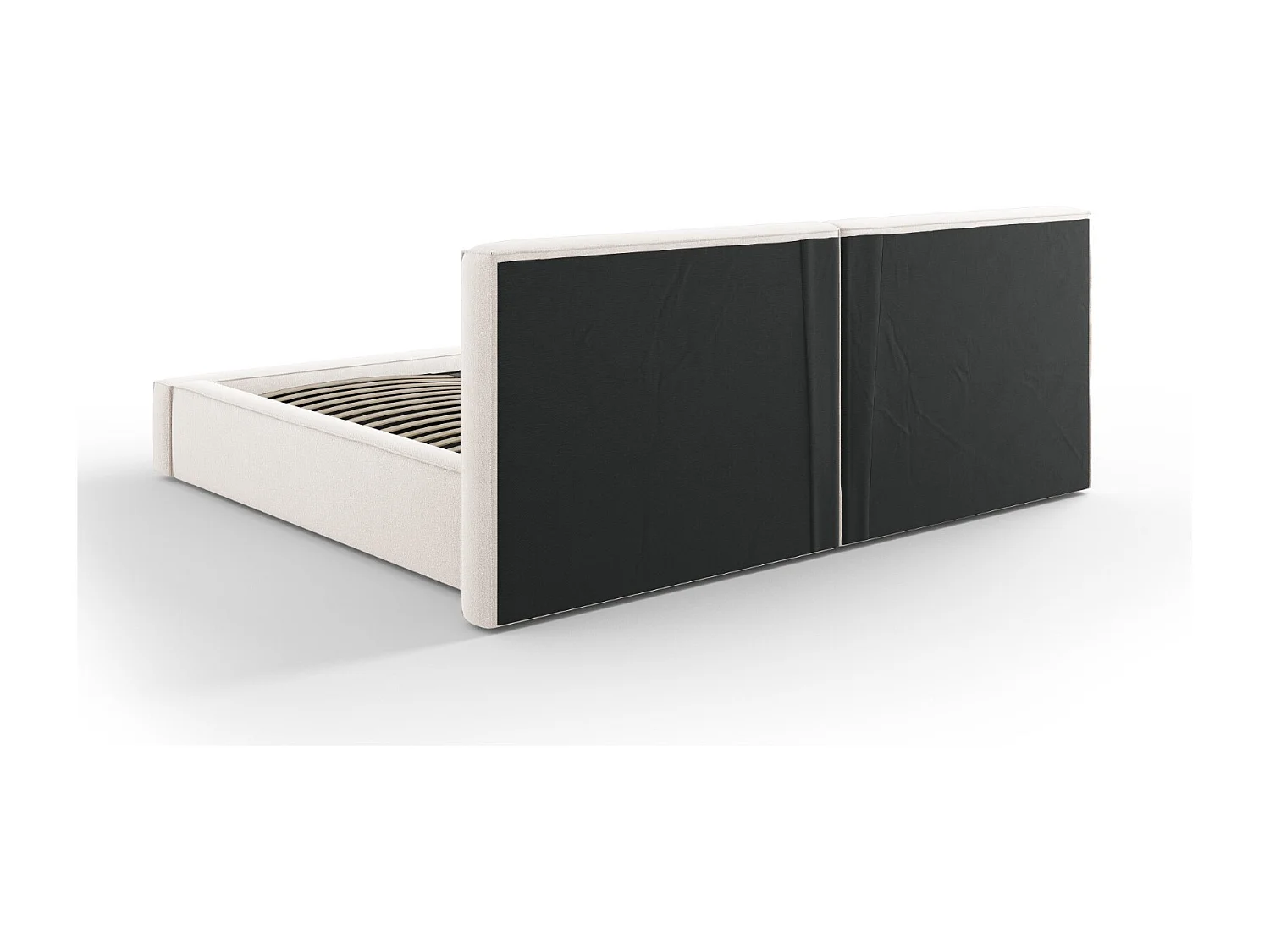 Cosmopolitan Design - Lit coffre avec tête de lit double "Arendal" 200x200cm en tissu structurel beige clair - 228x254x97.5cm