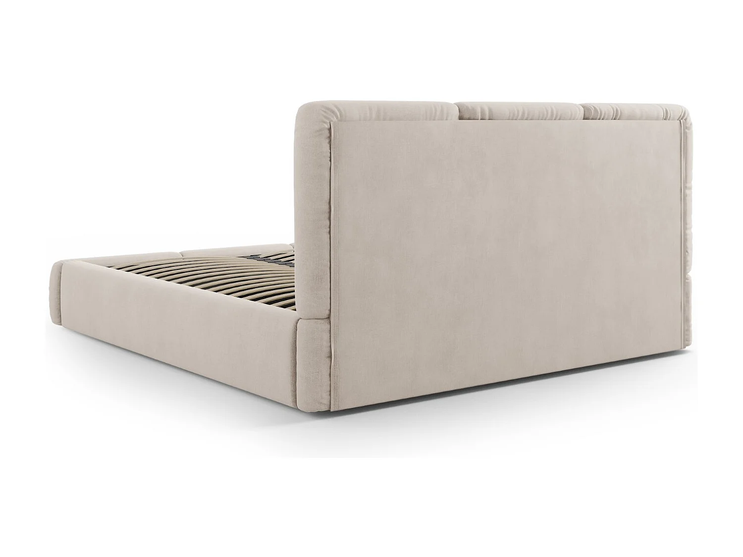Cosmopolitan Design - Cama con cabecero y baúl "Nicolas" 200x200cm de tejido chenilla beige - 220x220x100cm