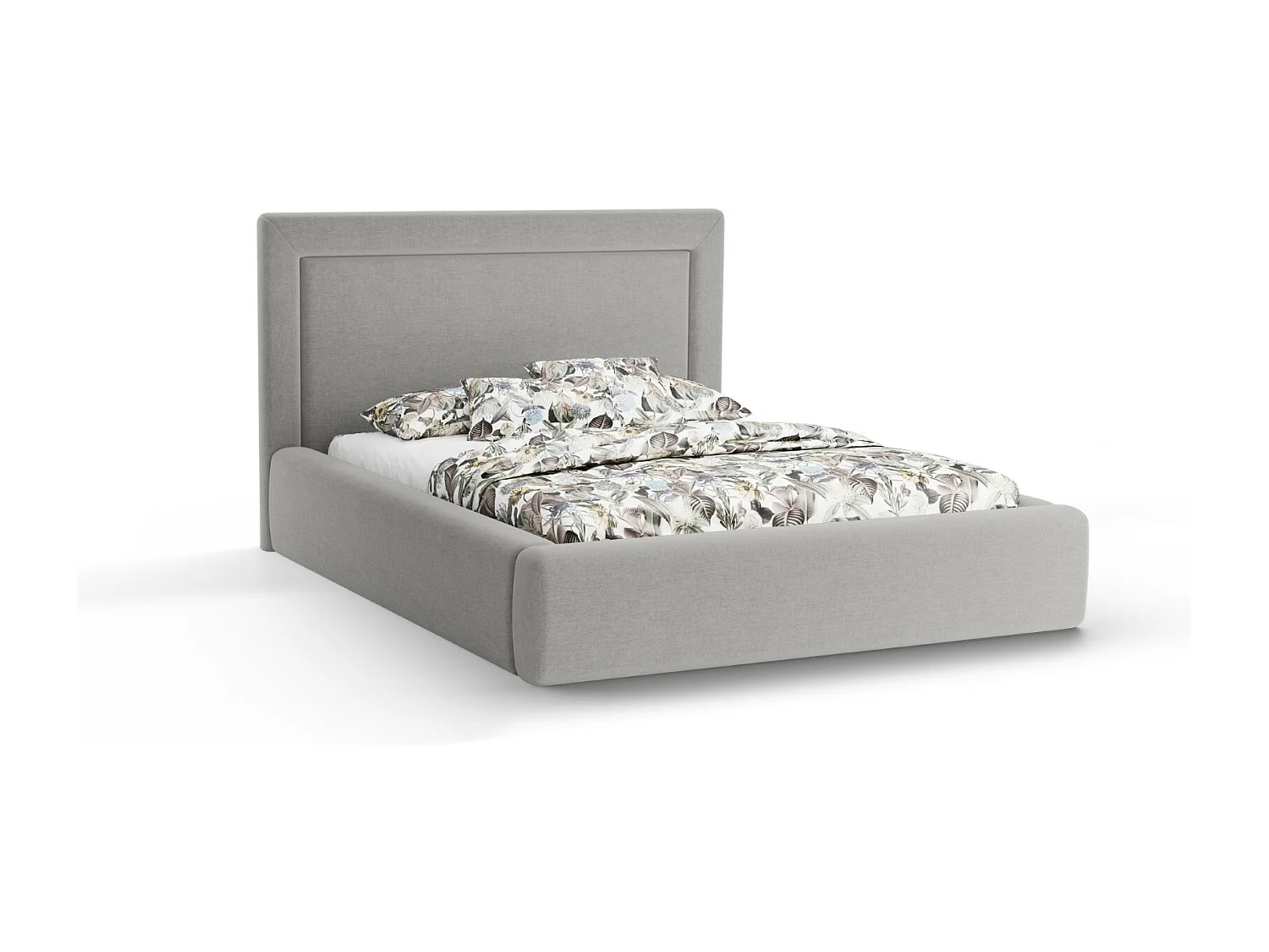 CXL by Christian Lacroix - Lit coffre avec tête de lit "Valerie" 180x200cm en chenille gris - 230x205x120cm