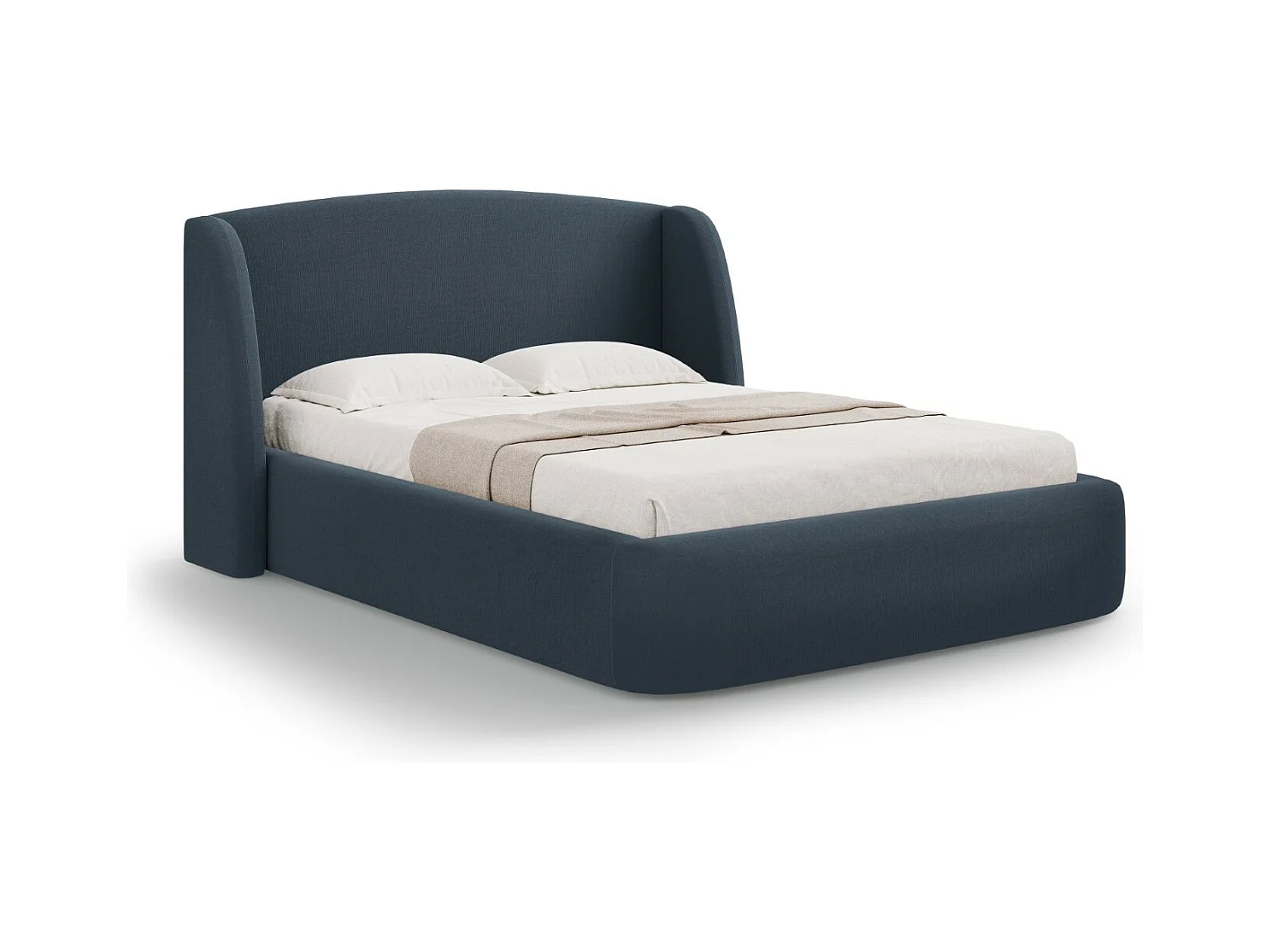 CXL by Christian Lacroix - Opbergbed met hoofdeinde "Aude" 160x200cm, Structurele stof, Donkerblauw - 216x182x103cm