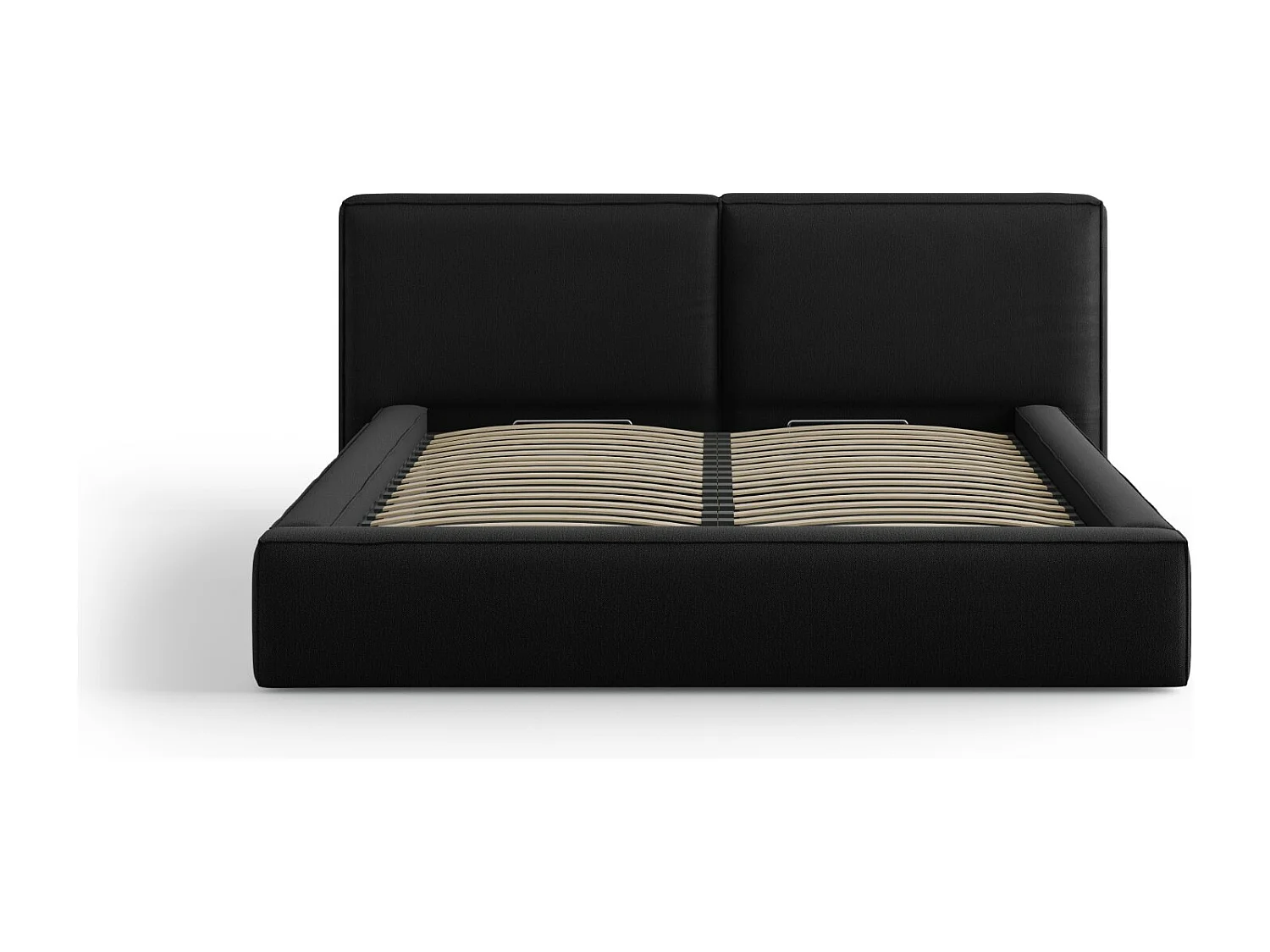 Cosmopolitan Design - Opbergbed met dubbel hoofdbord "Arendal" 180x200cm, Structurele stof, Zwart - 228x234x97.5cm