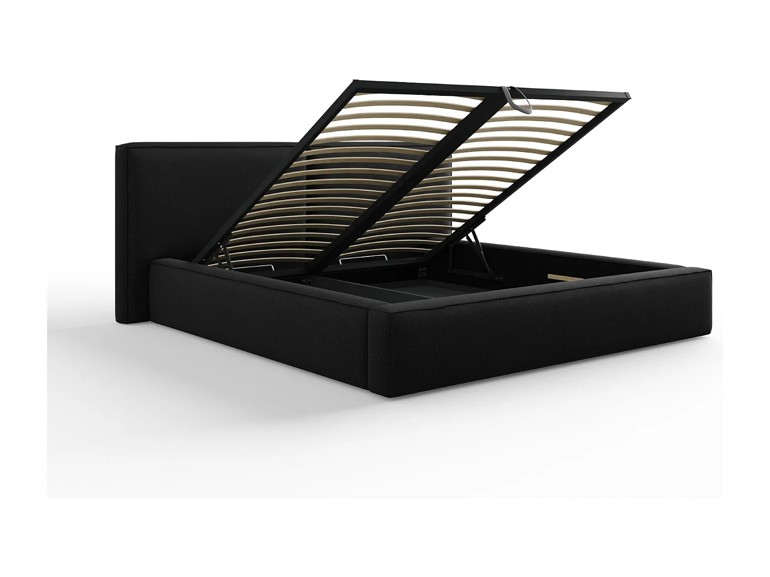 Cosmopolitan Design - Opbergbed met dubbel hoofdbord "Arendal" 180x200cm, Structurele stof, Zwart - 228x234x97.5cm