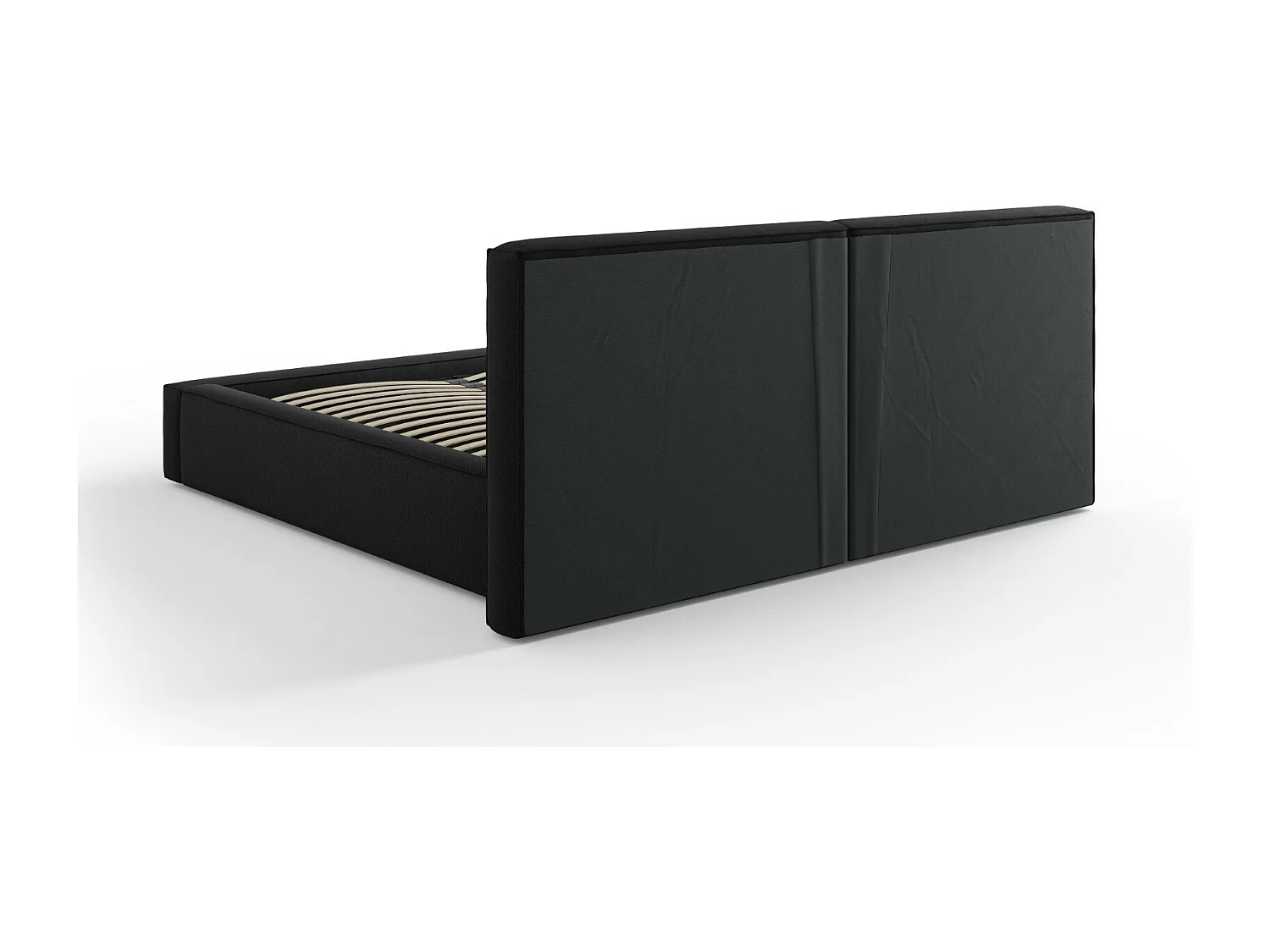 Cosmopolitan Design - Opbergbed met dubbel hoofdbord "Arendal" 180x200cm, Structurele stof, Zwart - 228x234x97.5cm