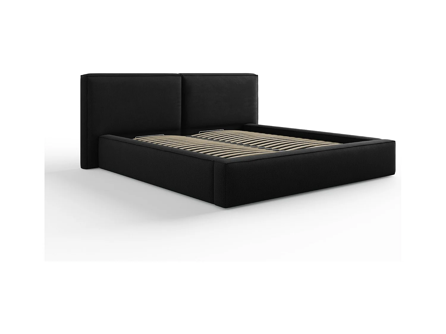 Cosmopolitan Design - Opbergbed met dubbel hoofdbord "Arendal" 180x200cm, Structurele stof, Zwart - 228x234x97.5cm