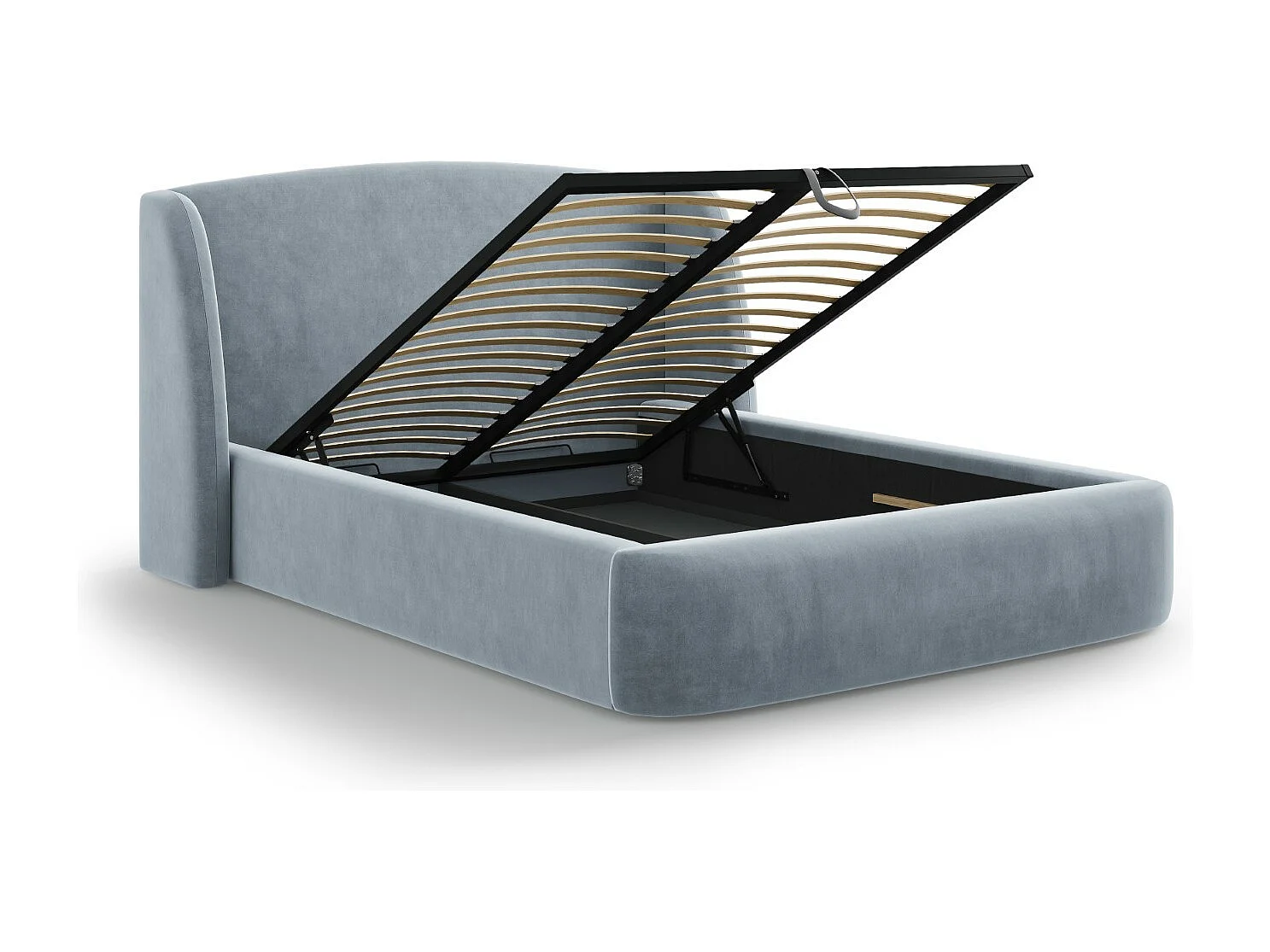 CXL by Christian Lacroix - Cama con cabecero y baúl "Aude" 200x200cm de terciopelo azul claro - 216x222x103cm