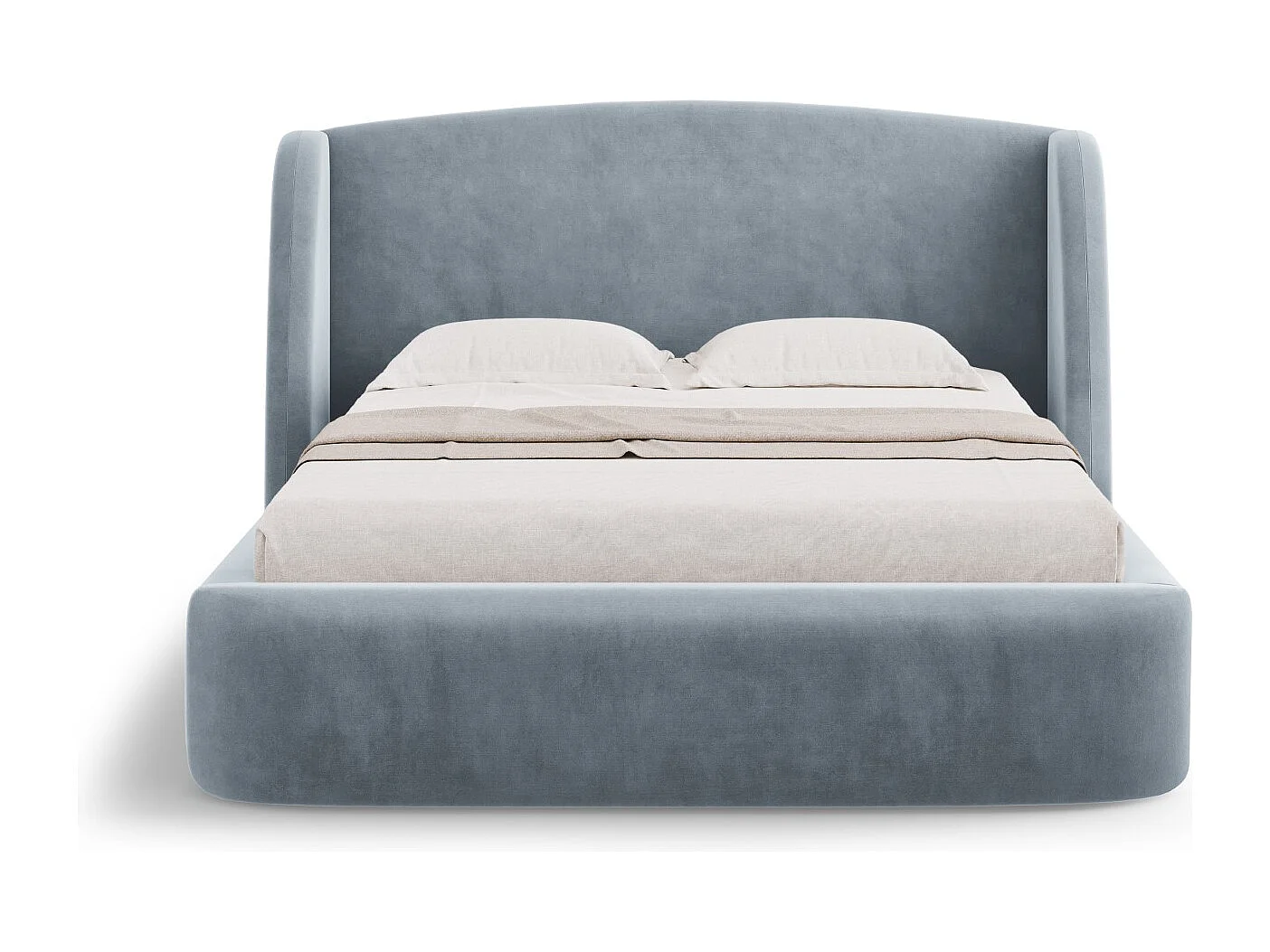 CXL by Christian Lacroix - Lit coffre avec tête de lit "Aude" 200x200cm en velours bleu clair - 216x222x103cm