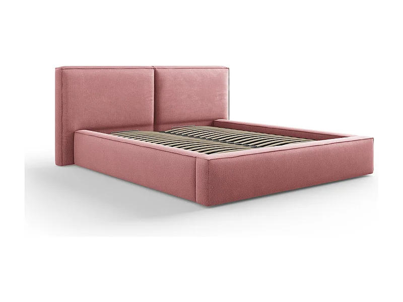 Cosmopolitan Design - Letto a cassettone con testiera doppia "Arendal" 160x200cm in tessuto strutturato rosa - 228x214x97.5cm
