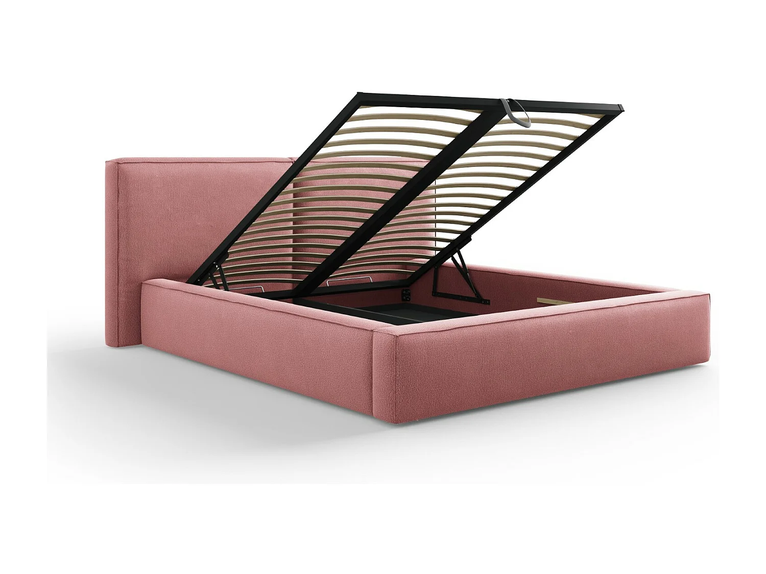 Cosmopolitan Design - Łóżko ze schowkiem i podwójnym zagłówkiem, "Arendal" 160x200cm tkanina strukturalna, róż - 228x214x97.5cm