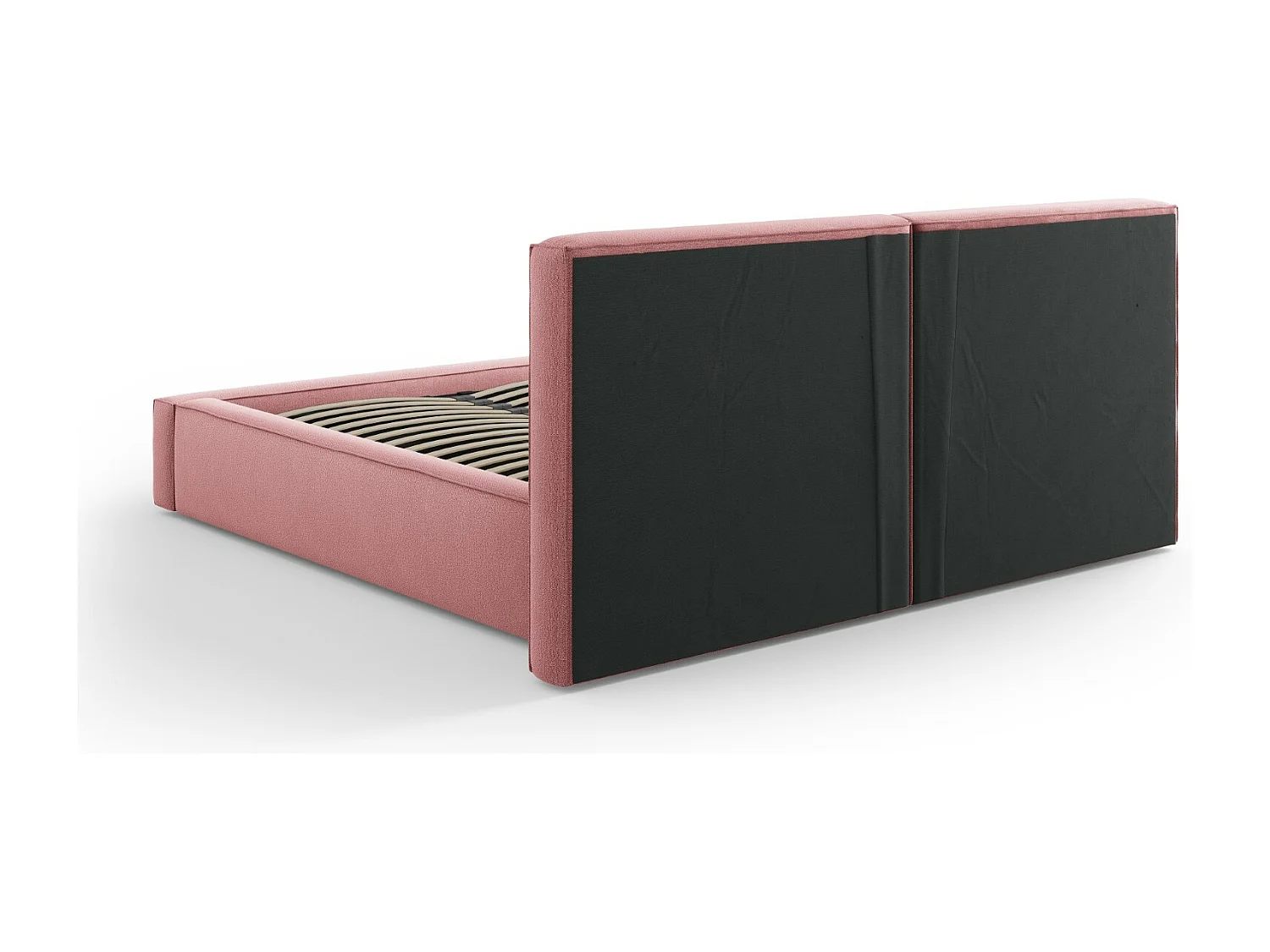 Cosmopolitan Design - Łóżko ze schowkiem i podwójnym zagłówkiem, "Arendal" 160x200cm tkanina strukturalna, róż - 228x214x97.5cm
