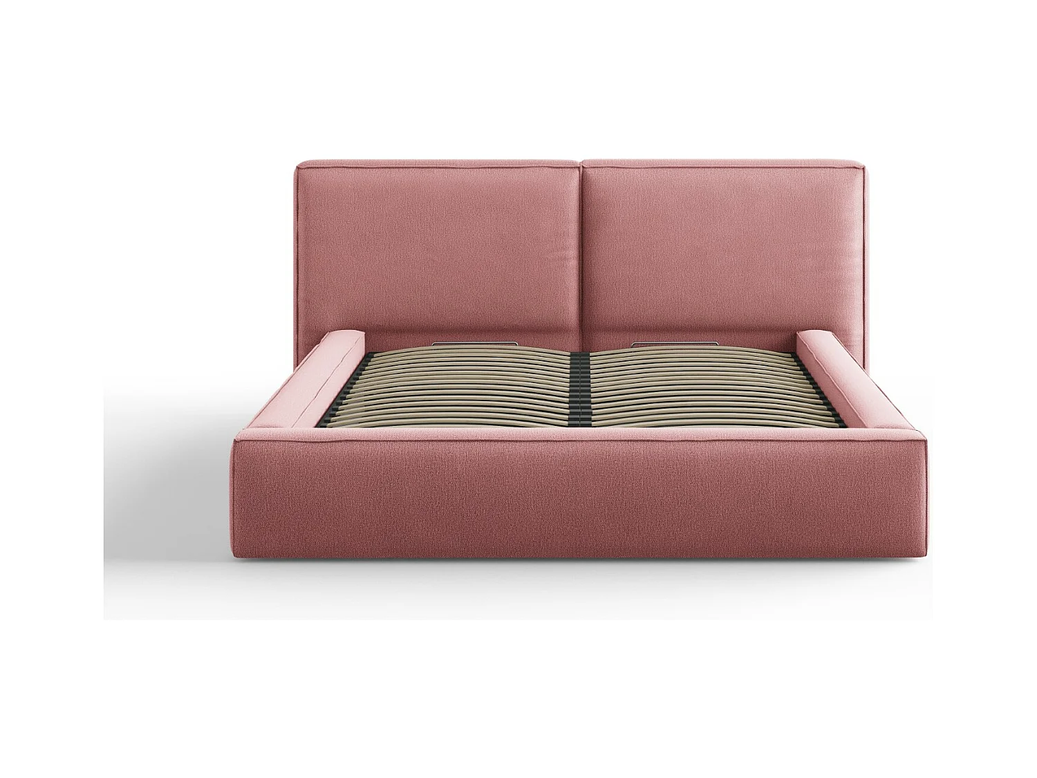 Cosmopolitan Design - Lit coffre avec tête de lit double "Arendal" 160x200cm en tissu structurel rose - 228x214x97.5cm