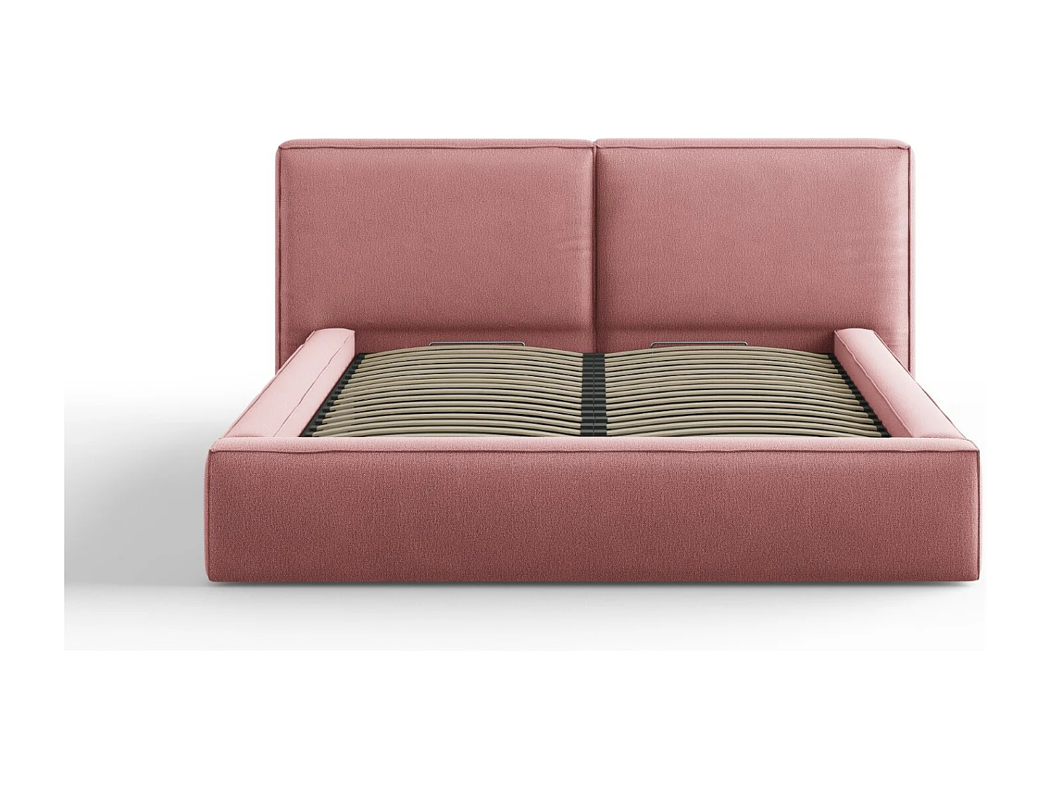 Cosmopolitan Design - Łóżko ze schowkiem i podwójnym zagłówkiem, "Arendal" 160x200cm tkanina strukturalna, róż - 228x214x97.5cm