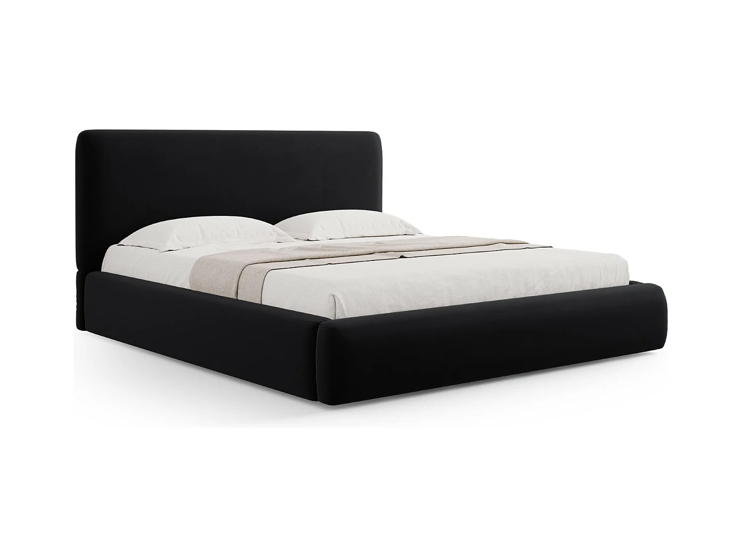 Cosmopolitan Design - Lit coffre avec tête de lit "Colonel" 160x200cm en velours noir - 220x180x100cm