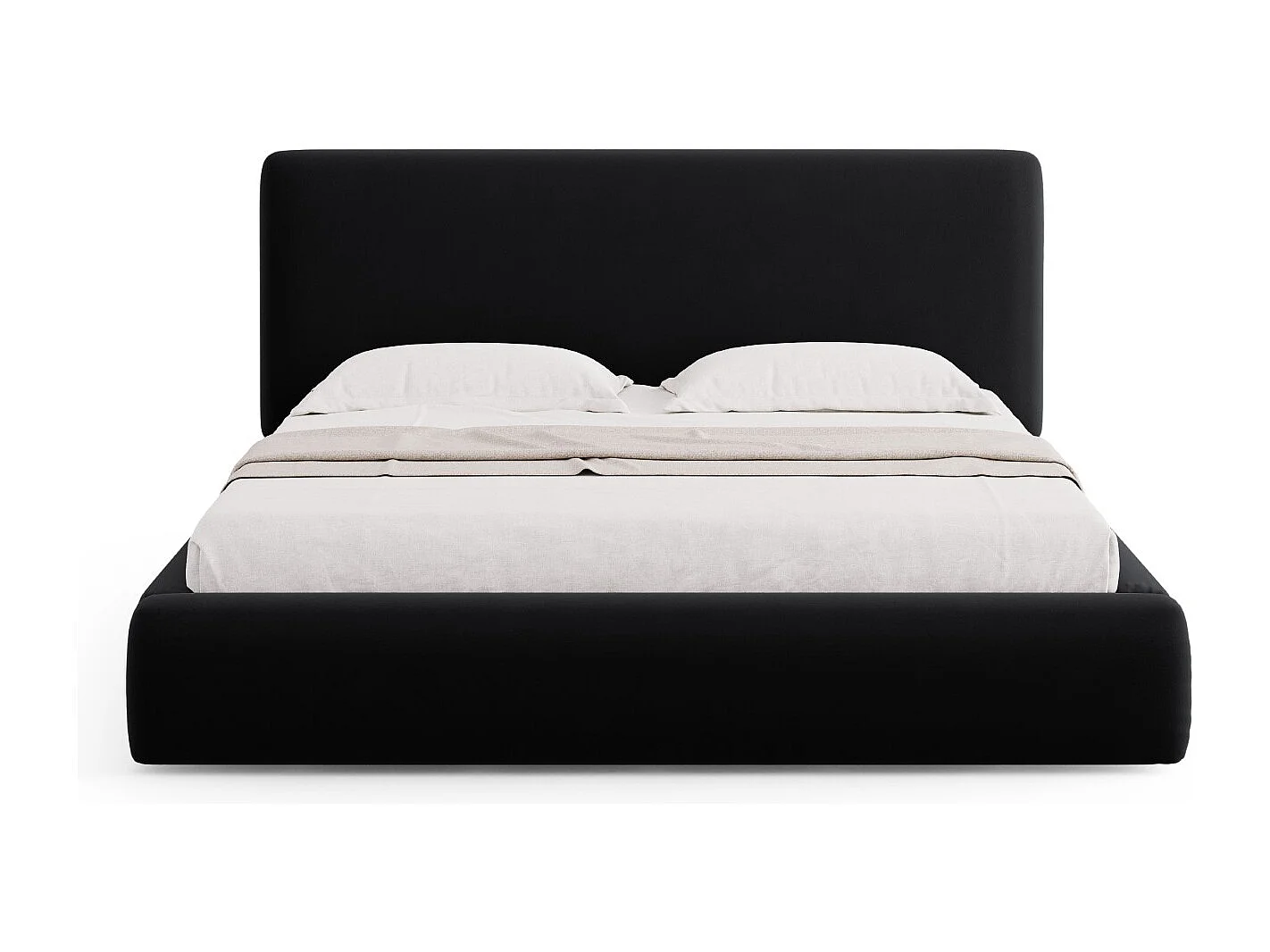 Cosmopolitan Design - Opbergbed met hoofdeinde "Colonel" 160x200cm, Flueel, Zwart - 220x180x100cm