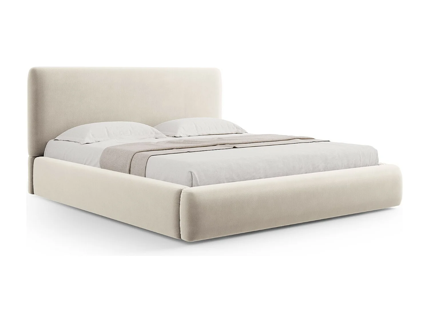 Cosmopolitan Design - Opbergbed met hoofdeinde "Colonel" 160x200cm, Flueel, Lichtbeige - 220x180x100cm