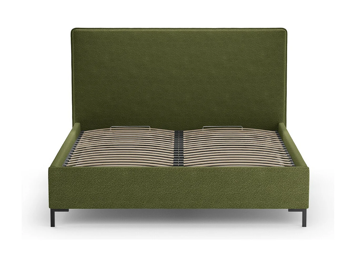 CXL by Christian Lacroix - Bett mit Bettkasten und Kopfteil "Polly" 180x200cm aus Boucle dunkles olivgrün - 220x190x120cm