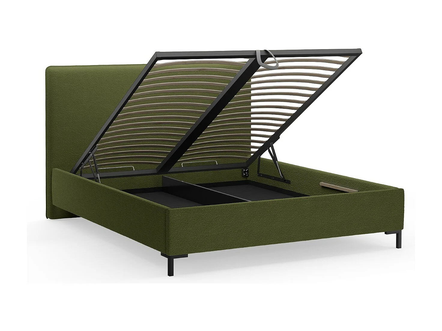CXL by Christian Lacroix - Bett mit Bettkasten und Kopfteil "Polly" 180x200cm aus Boucle dunkles olivgrün - 220x190x120cm