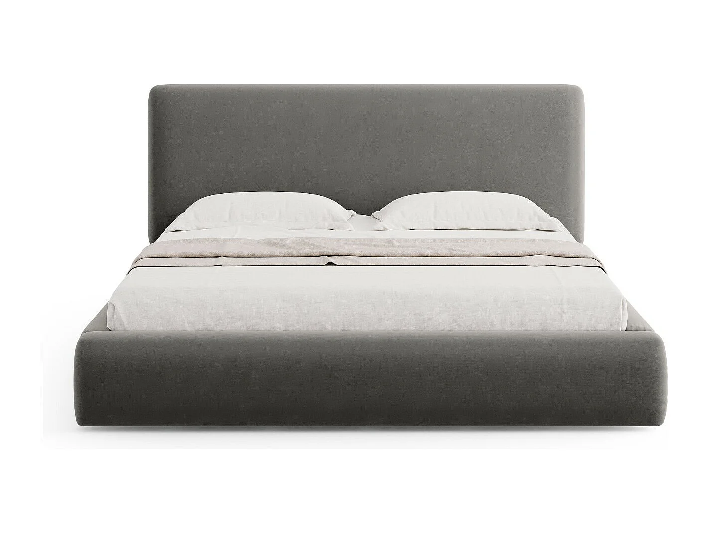 Cosmopolitan Design - Cama con cabecero y baúl "Colonel" 200x200cm de terciopelo gris claro - 220x220x100cm