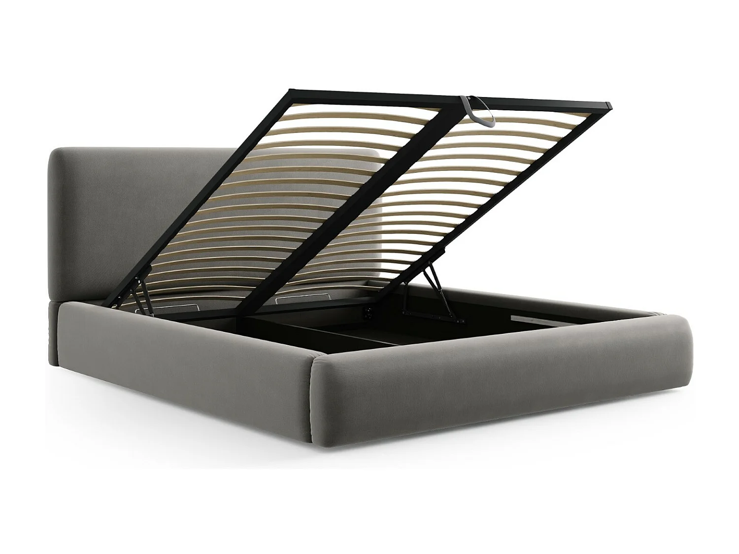 Cosmopolitan Design - Cama con cabecero y baúl "Colonel" 200x200cm de terciopelo gris claro - 220x220x100cm