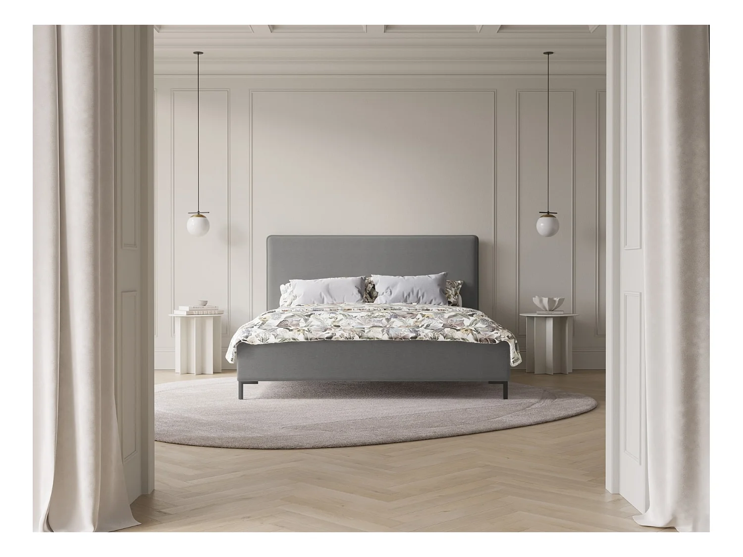 CXL by Christian Lacroix - Opbergbed met hoofdeinde "Polly" 180x200cm, Chenille, Grijs - 220x190x120cm