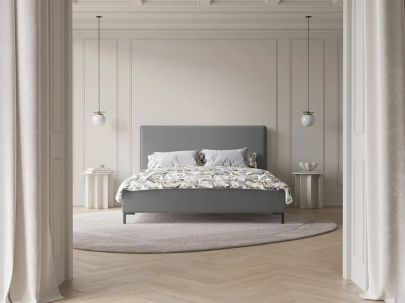 CXL by Christian Lacroix - Lit coffre avec tête de lit "Polly" 180x200cm en chenille gris - 220x190x120cm