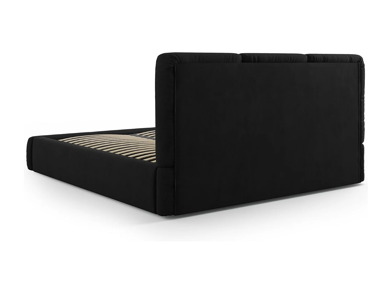 Cosmopolitan Design - Cama con cabecero y baúl "Nicolas" 140x200cm de tejido chenilla negro - 220x160x100cm