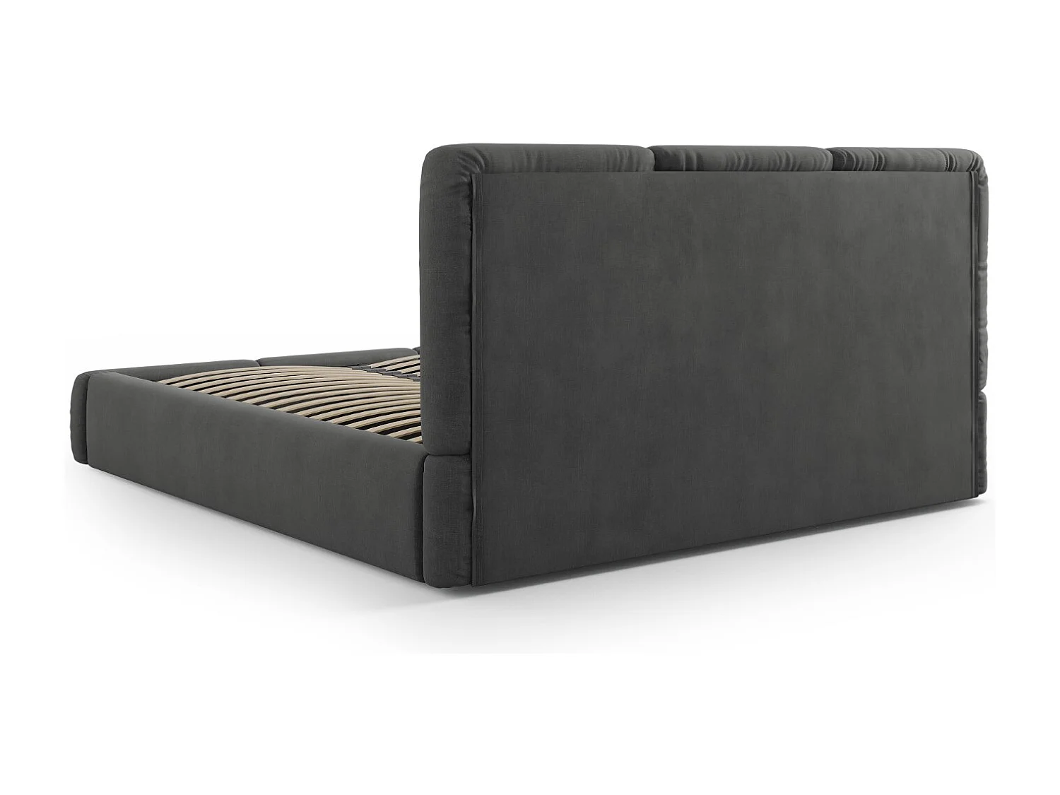 Cosmopolitan Design - Cama con cabecero y baúl "Nicolas" 140x200cm de tejido chenilla gris oscuro - 220x160x100cm