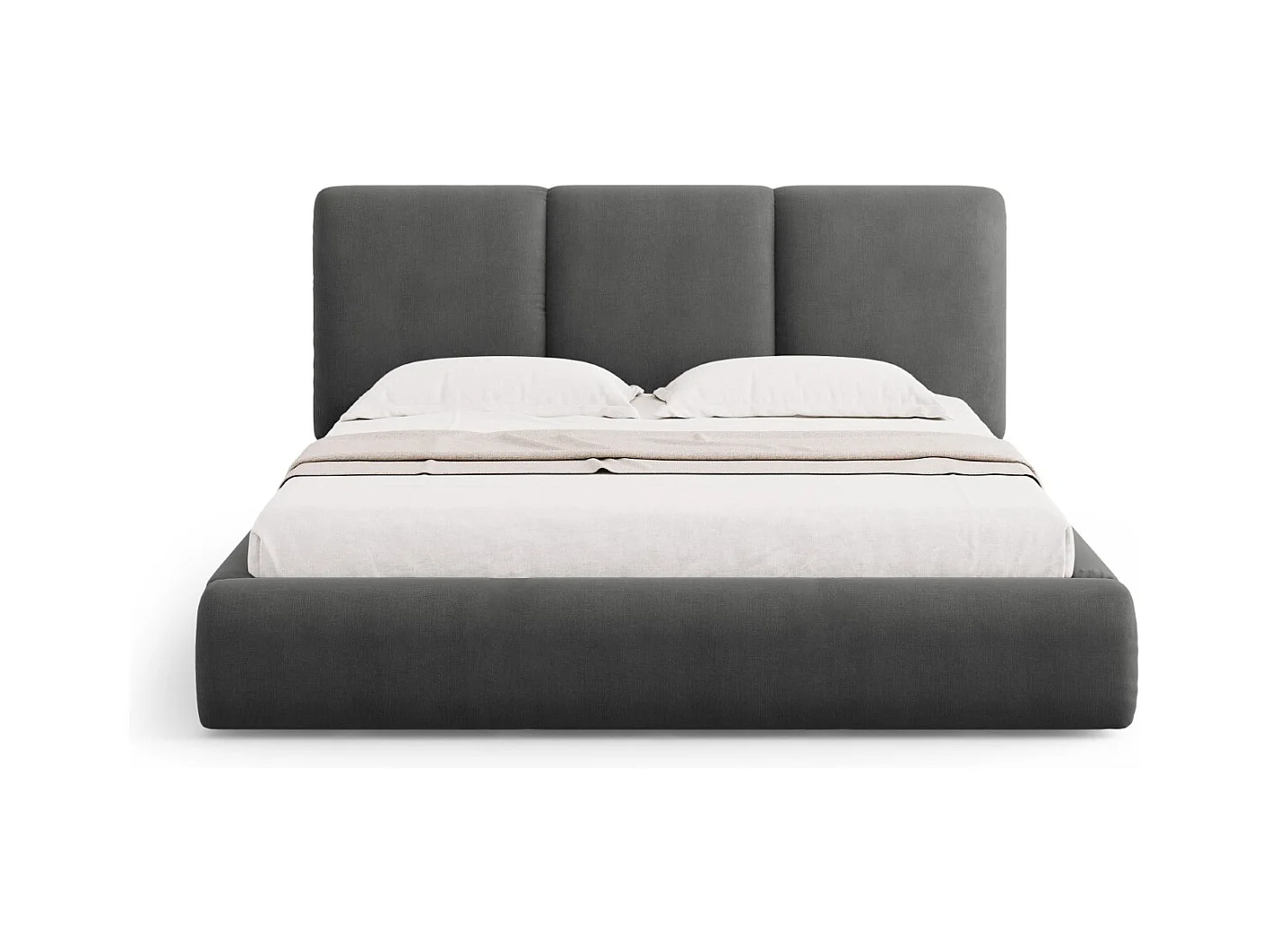 Cosmopolitan Design - Lit coffre avec tête de lit "Nicolas" 140x200cm en chenille gris foncé - 220x160x100cm