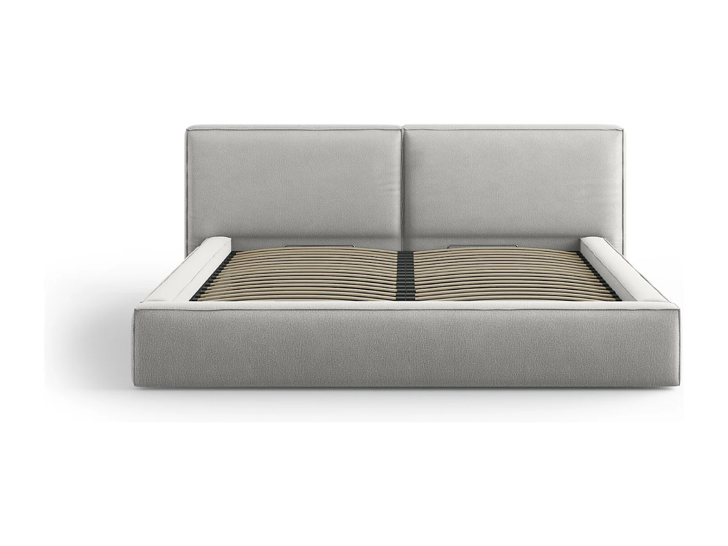 Cosmopolitan Design - Opbergbed met dubbel hoofdbord "Arendal" 200x200cm, Structurele stof, Lichtgrijs - 228x254x97.5cm