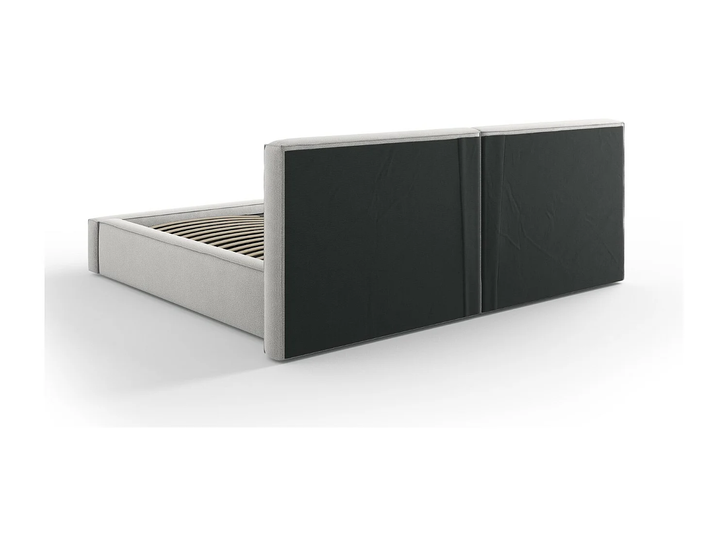 Cosmopolitan Design - Lit coffre avec tête de lit double "Arendal" 200x200cm en tissu structurel gris clair - 228x254x97.5cm