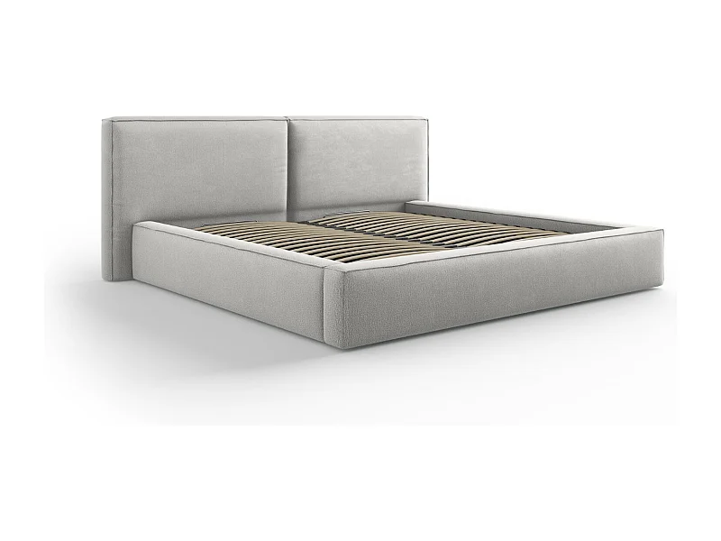 Cosmopolitan Design - Opbergbed met dubbel hoofdbord "Arendal" 200x200cm, Structurele stof, Lichtgrijs - 228x254x97.5cm