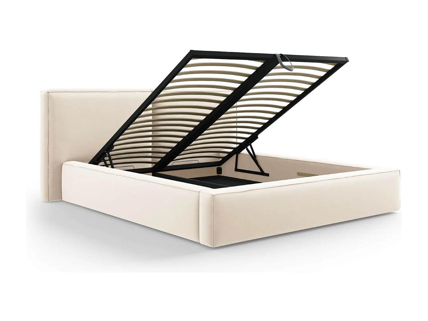 Cosmopolitan Design - Opbergbed met dubbel hoofdbord "Arendal" 200x200cm, Flueel, Lichtbeige - 228x251x97.5cm