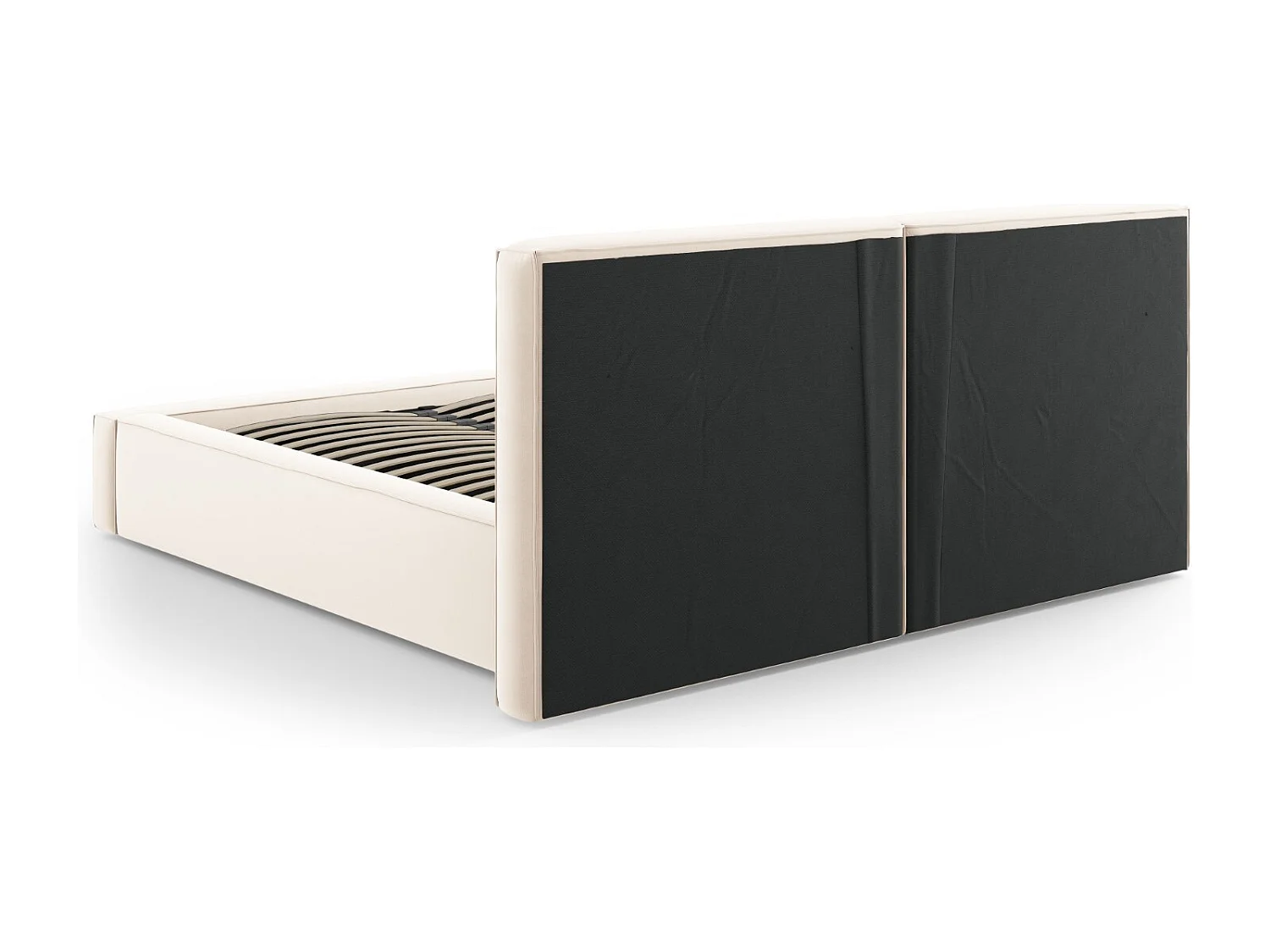 Cosmopolitan Design - Opbergbed met dubbel hoofdbord "Arendal" 200x200cm, Flueel, Lichtbeige - 228x251x97.5cm