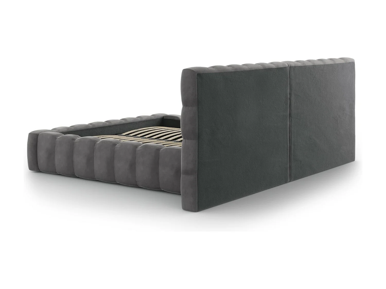 Cosmopolitan Design - Bett mit Bettkasten und Doppelkopfteil "Bali" 200x200cm aus Samt grau - 230x350x100cm