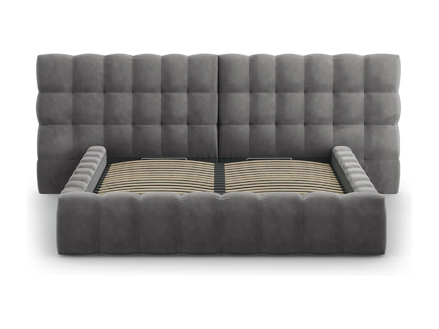 Cosmopolitan Design - Lit coffre avec tête de lit double "Bali" 200x200cm en velours gris - 230x350x100cm
