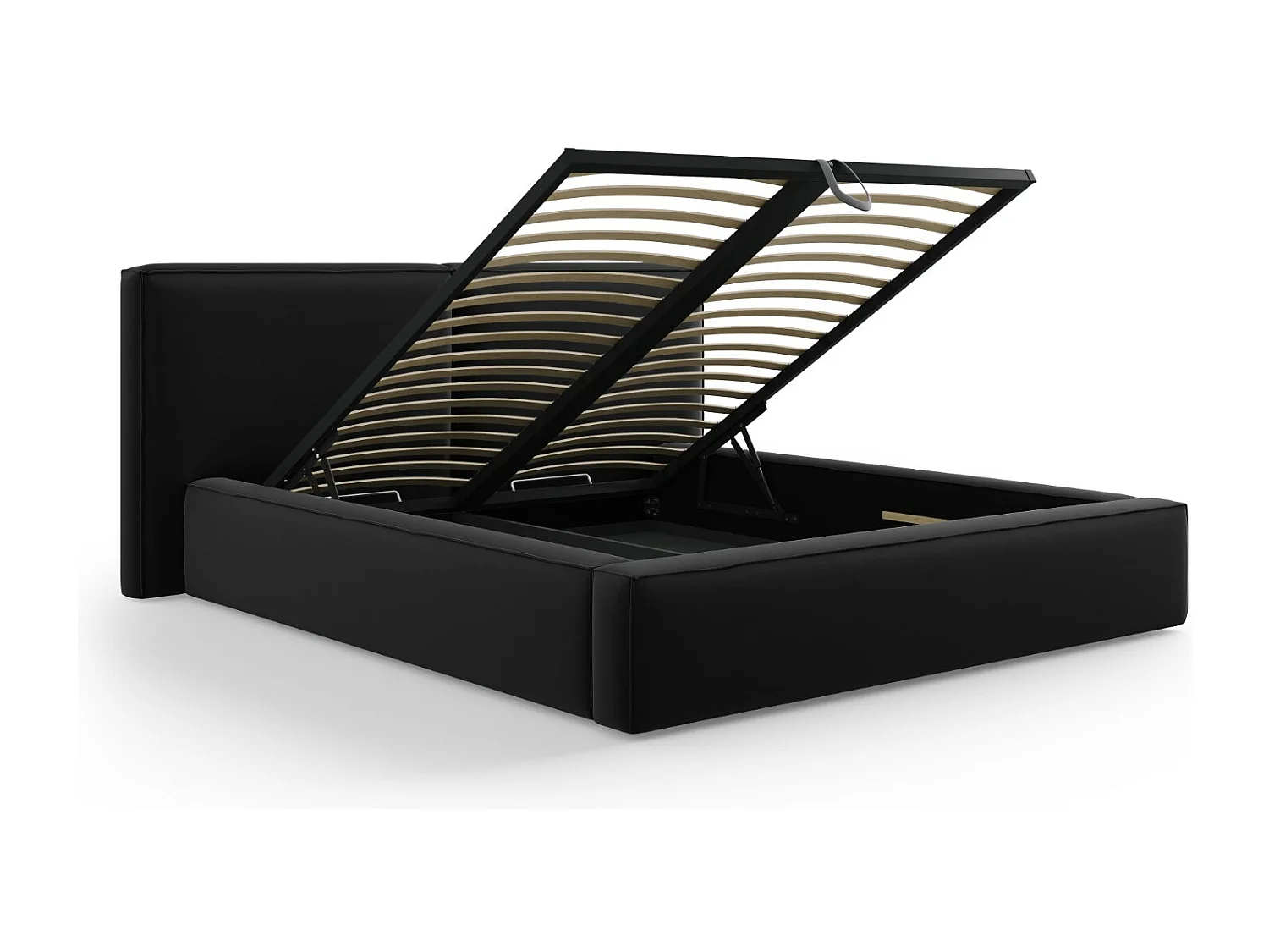 Cosmopolitan Design - Letto a cassettone con testiera doppia "Arendal" 180x200cm in velluto nero - 228x234x97.5cm