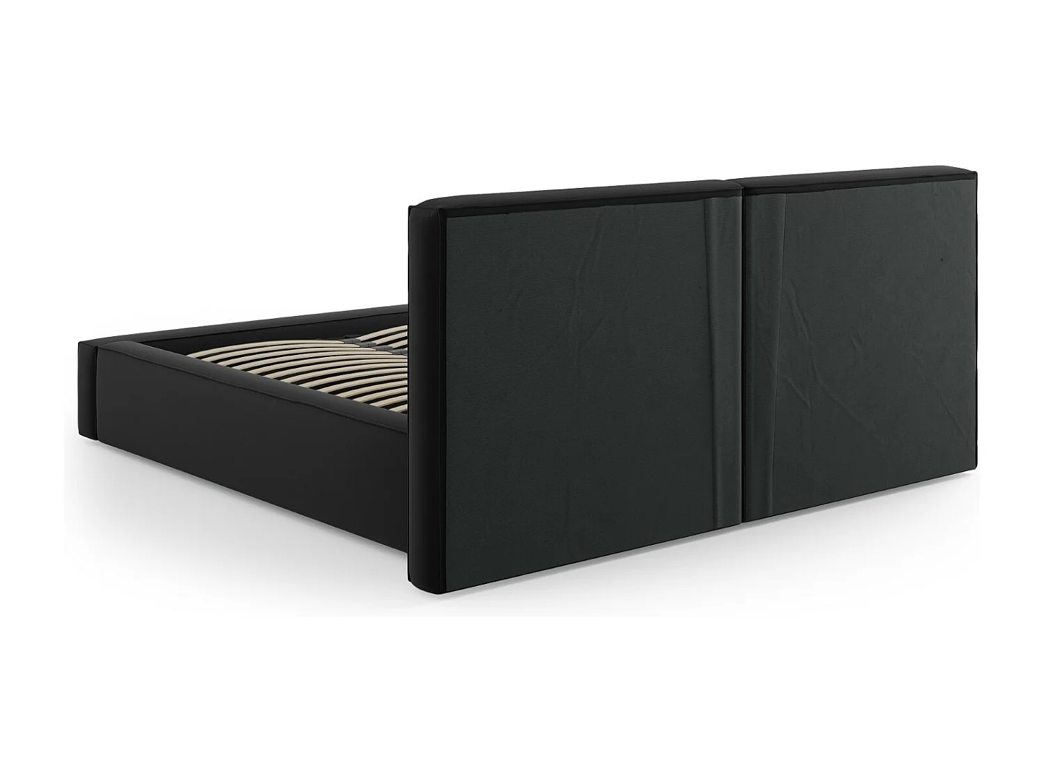 Cosmopolitan Design - Letto a cassettone con testiera doppia "Arendal" 180x200cm in velluto nero - 228x234x97.5cm