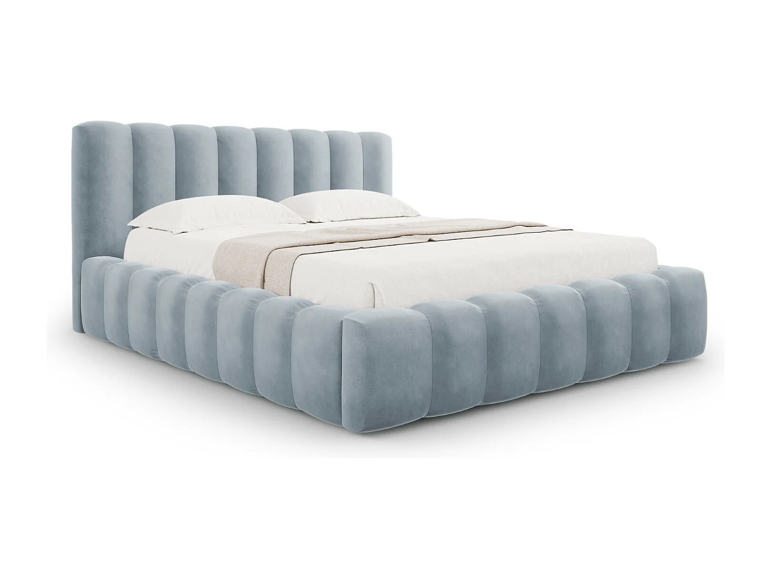 CXL by Christian Lacroix - Opbergbed met hoofdeinde "Ludivine" 180x200cm, Flueel, Lichtblauw - 230x205x94cm