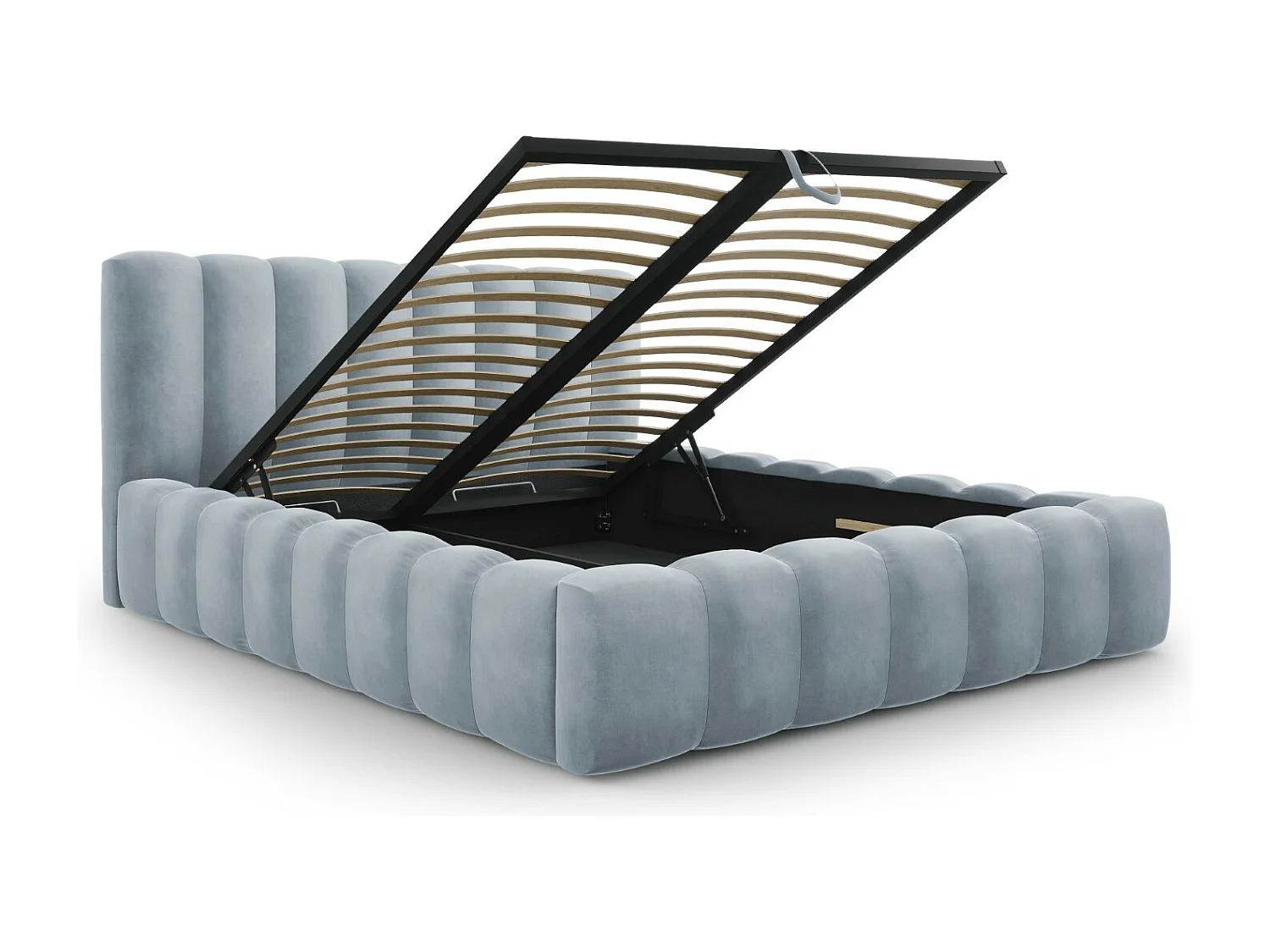 CXL by Christian Lacroix - Opbergbed met hoofdeinde "Ludivine" 180x200cm, Flueel, Lichtblauw - 230x205x94cm