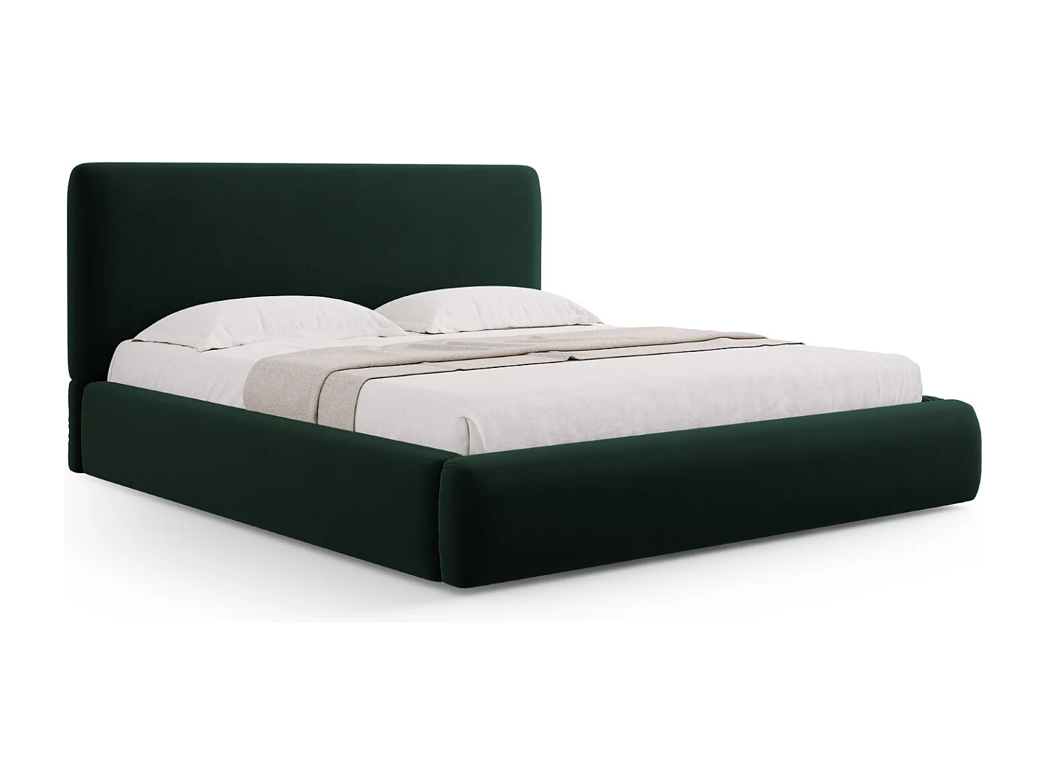 Cosmopolitan Design - Cama con cabecero y baúl "Colonel" 200x200cm de terciopelo verde botella - 220x220x100cm