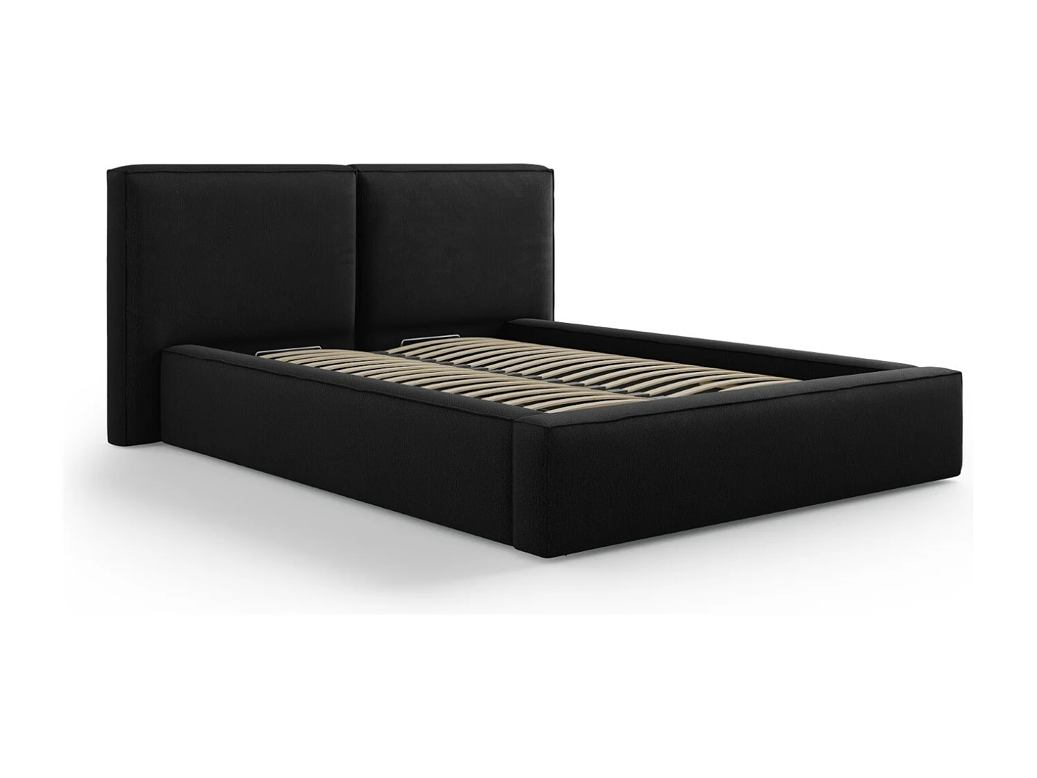 Cosmopolitan Design - Cama con cabecero doble y baúl "Arendal" 140x200cm de tejido estructural negro - 228x194x97.5cm