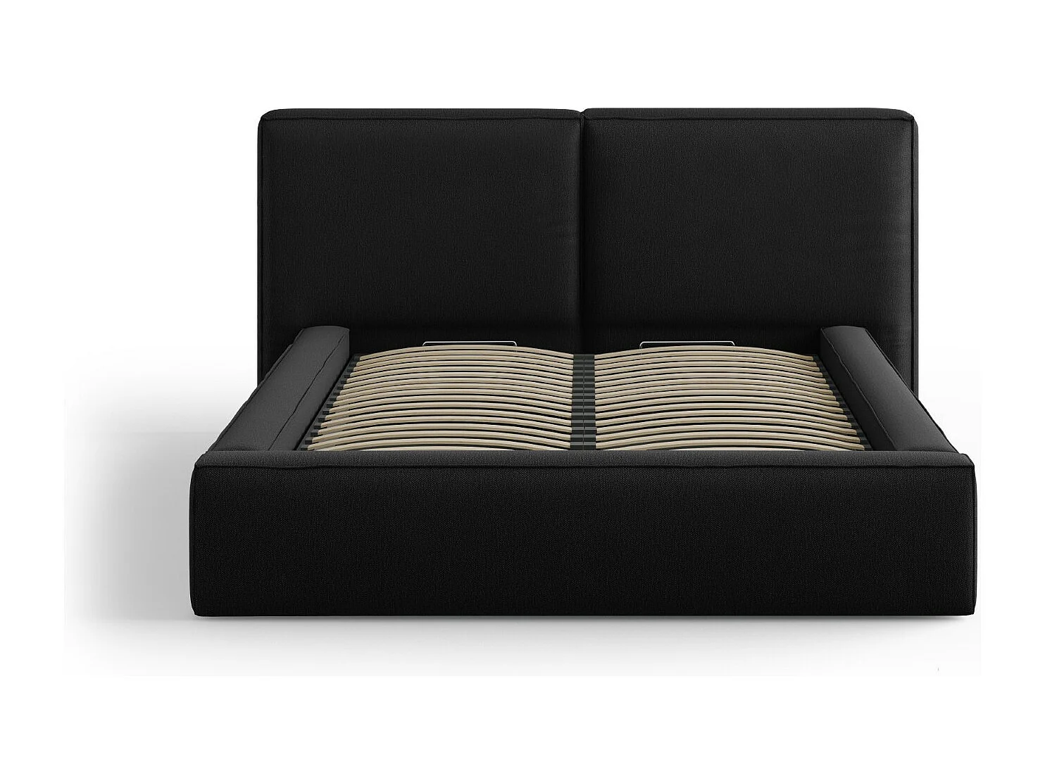 Cosmopolitan Design - Cama con cabecero doble y baúl "Arendal" 140x200cm de tejido estructural negro - 228x194x97.5cm