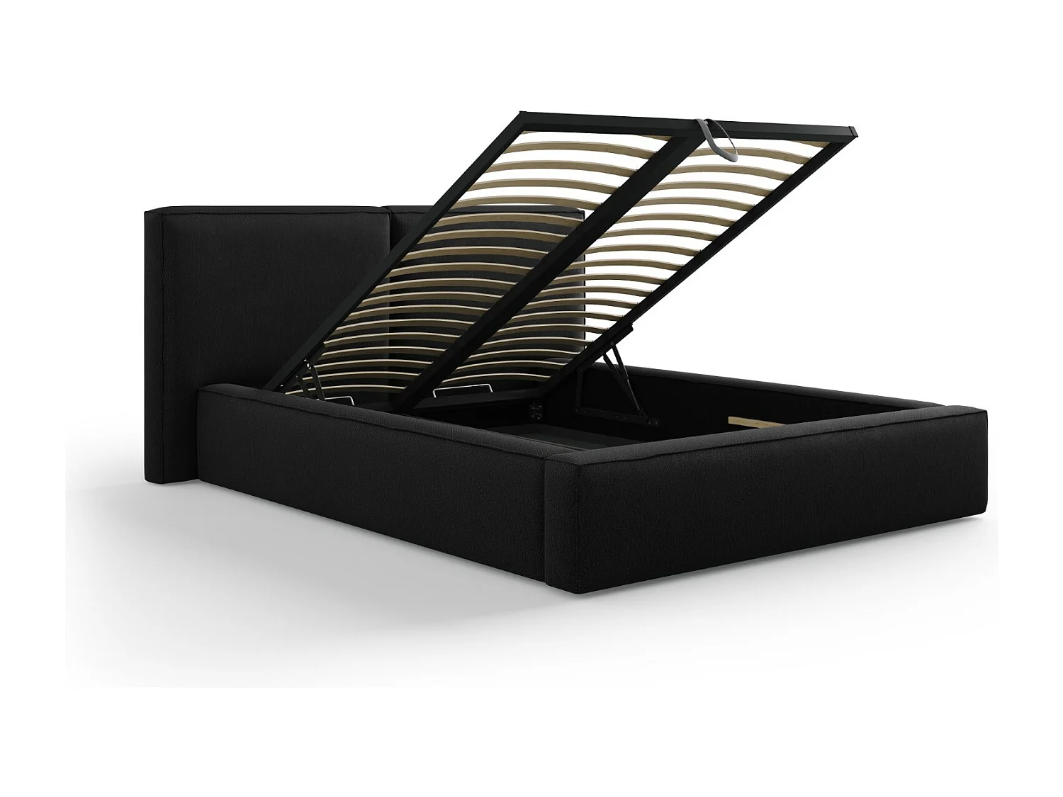 Cosmopolitan Design - Cama con cabecero doble y baúl "Arendal" 140x200cm de tejido estructural negro - 228x194x97.5cm