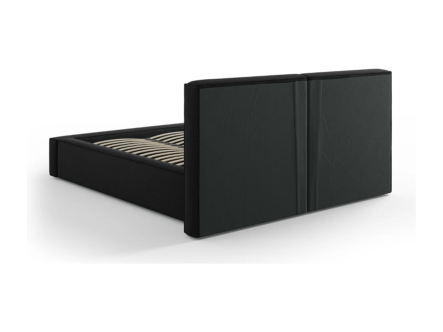 Cosmopolitan Design - Cama con cabecero doble y baúl "Arendal" 140x200cm de tejido estructural negro - 228x194x97.5cm