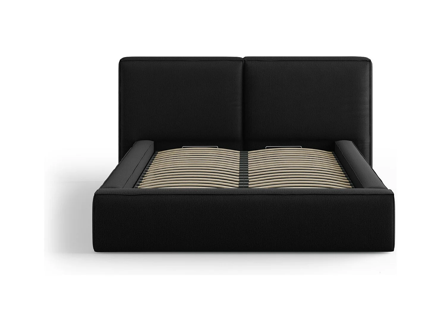 Cosmopolitan Design - Opbergbed met dubbel hoofdbord "Arendal" 140x200cm, Structurele stof, Zwart - 228x194x97.5cm
