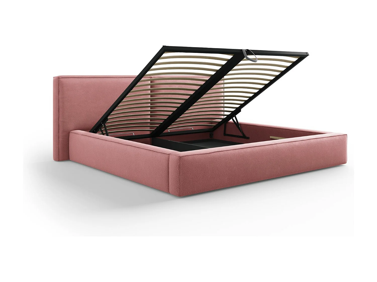 Cosmopolitan Design - Lit coffre avec tête de lit double "Arendal" 200x200cm en tissu structurel rose - 228x254x97.5cm