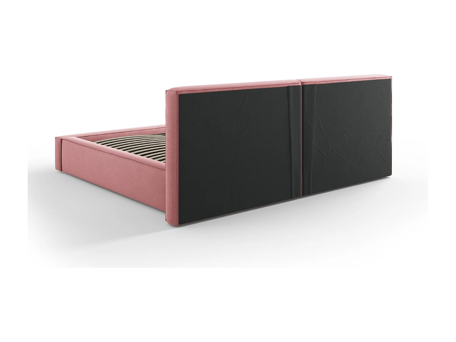 Cosmopolitan Design - Lit coffre avec tête de lit double "Arendal" 200x200cm en tissu structurel rose - 228x254x97.5cm