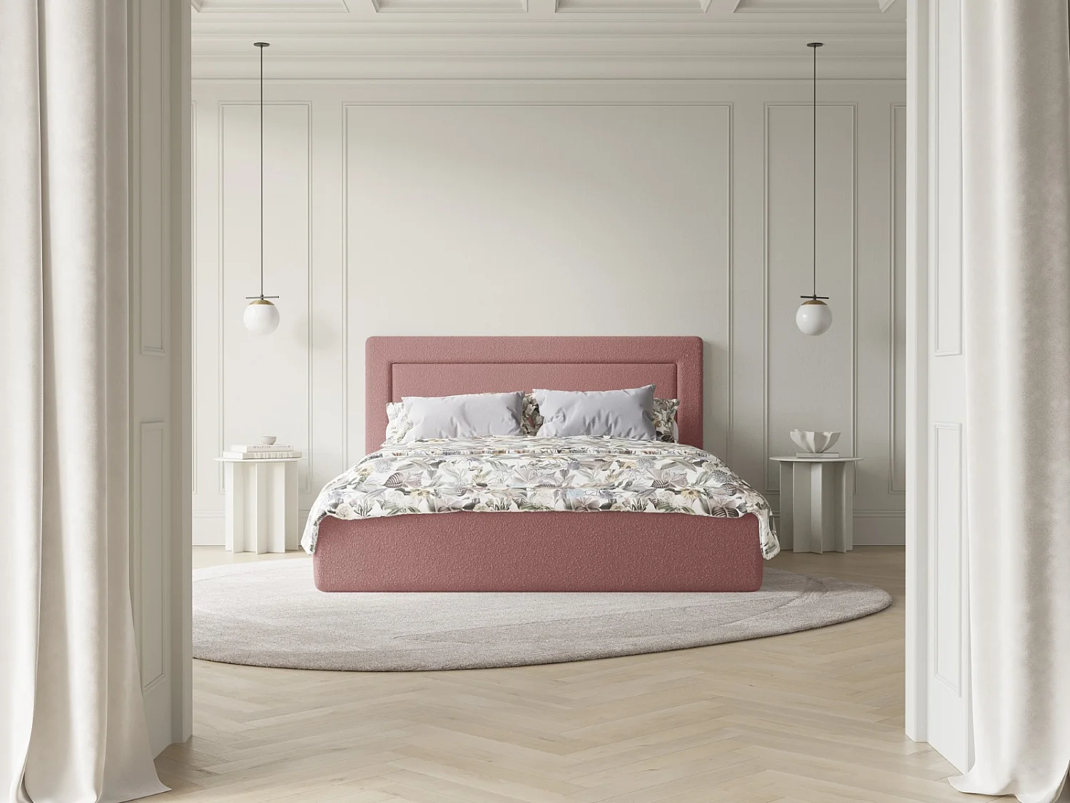CXL by Christian Lacroix - Opbergbed met hoofdeinde "Valerie" 140x200cm, Boucle, Roze - 230x165x120cm