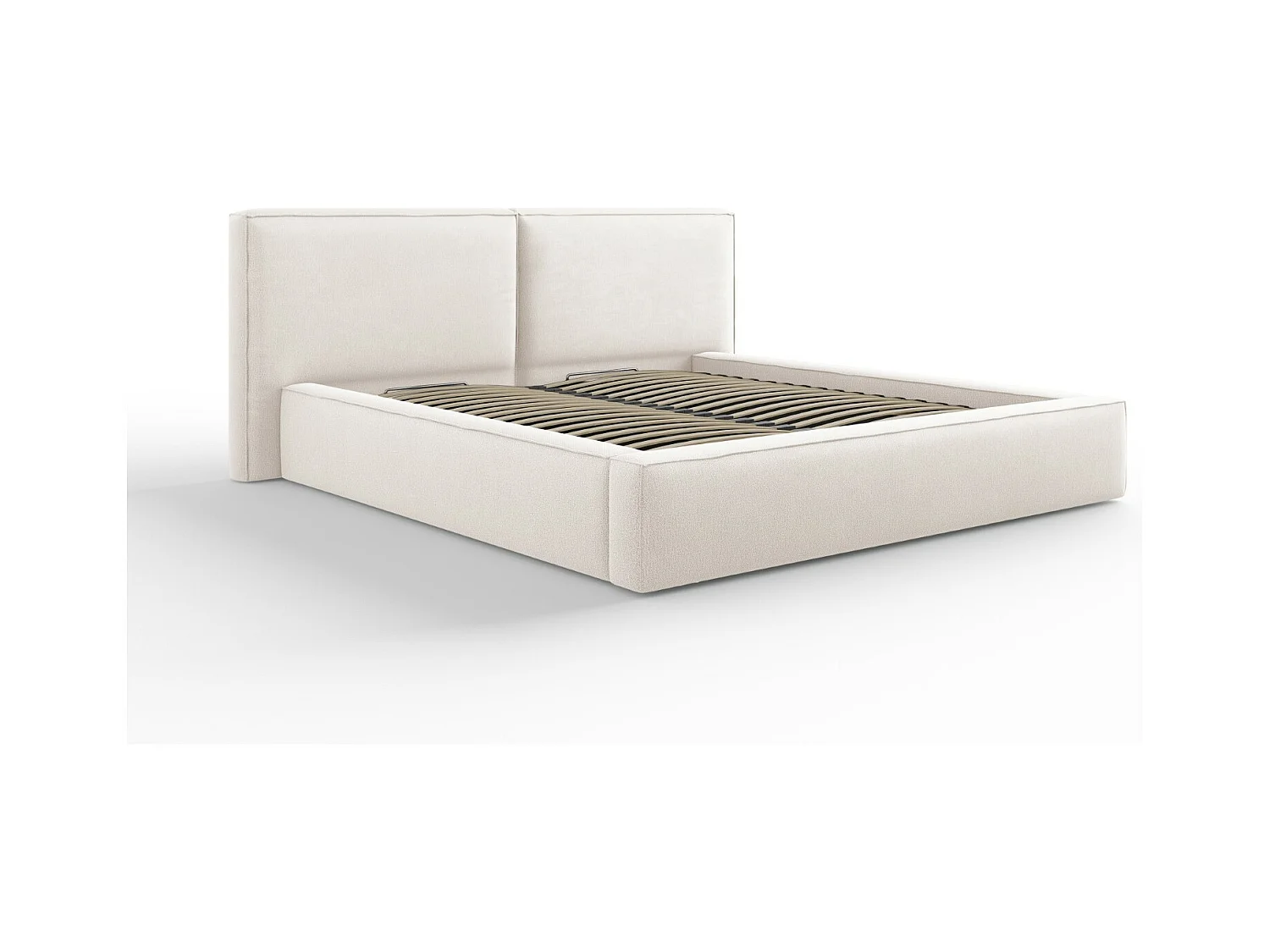 Cosmopolitan Design - Opbergbed met dubbel hoofdbord "Arendal" 180x200cm, Structurele stof, Lichtbeige - 228x234x97.5cm