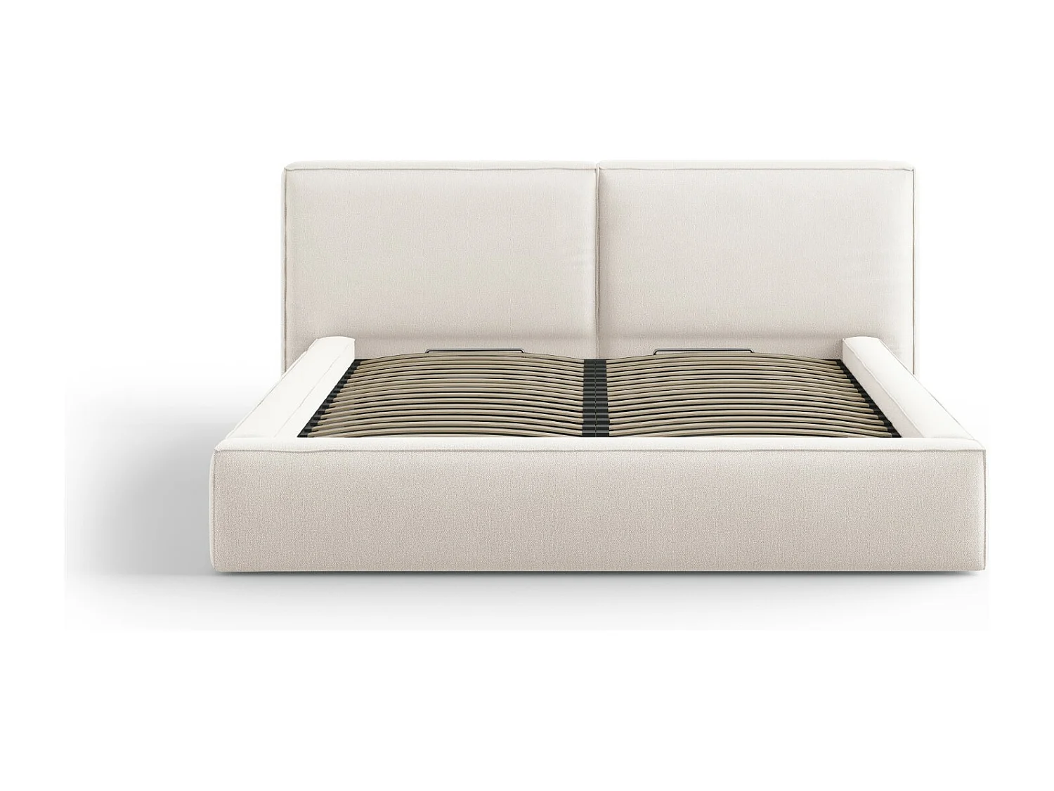 Cosmopolitan Design - Bett mit Bettkasten und Doppelkopfteil "Arendal" 180x200cm aus strukturiertem Stoff leichtes beige - 228x234x97.5cm