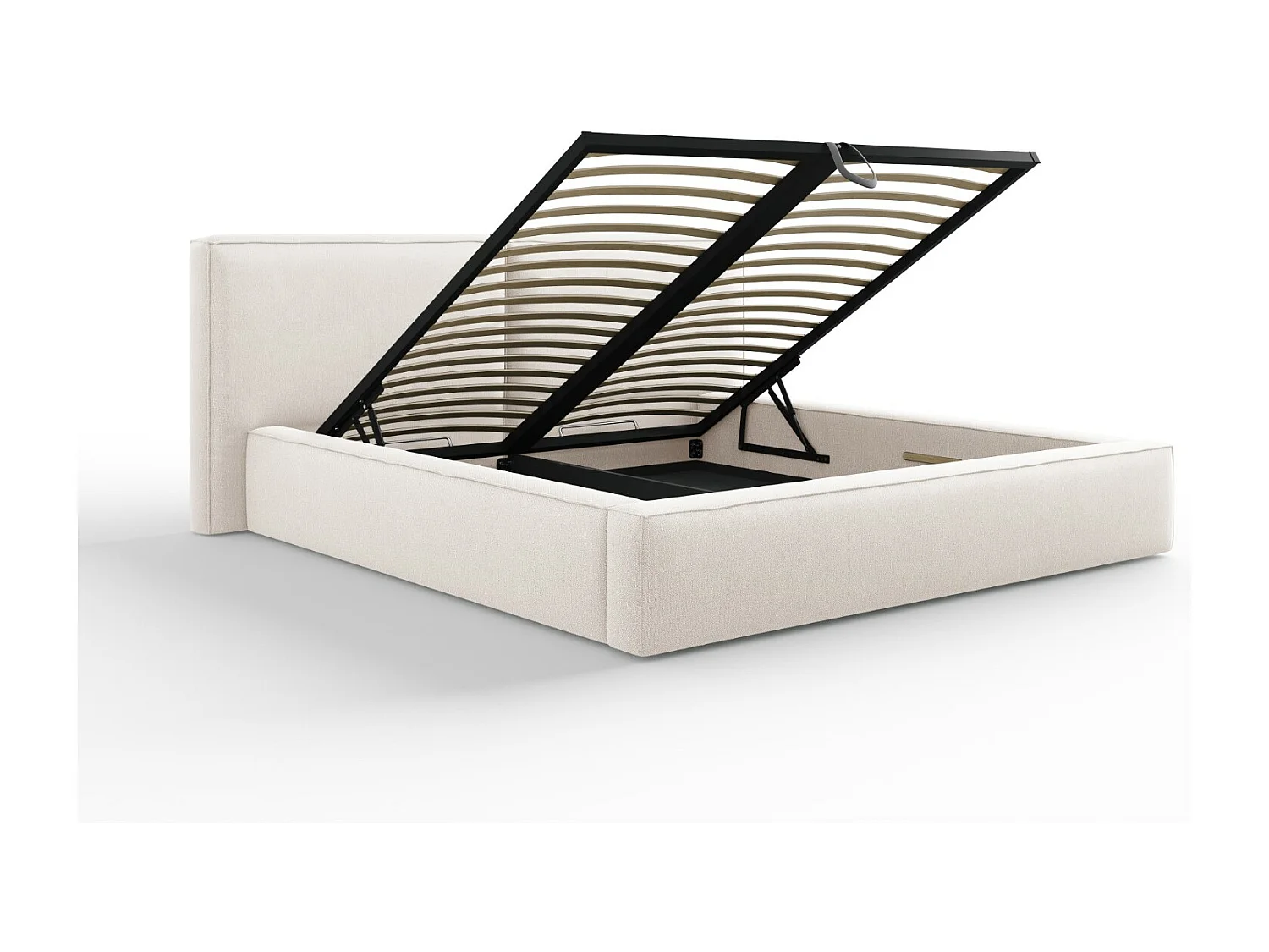 Cosmopolitan Design - Bett mit Bettkasten und Doppelkopfteil "Arendal" 180x200cm aus strukturiertem Stoff leichtes beige - 228x234x97.5cm